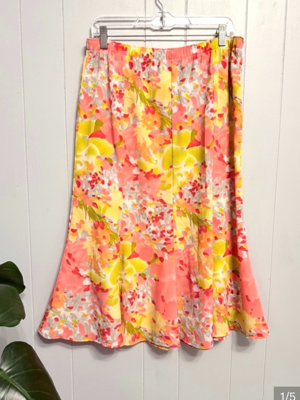 Southern Lady Coral & Yellow Floral A-Line Skirt